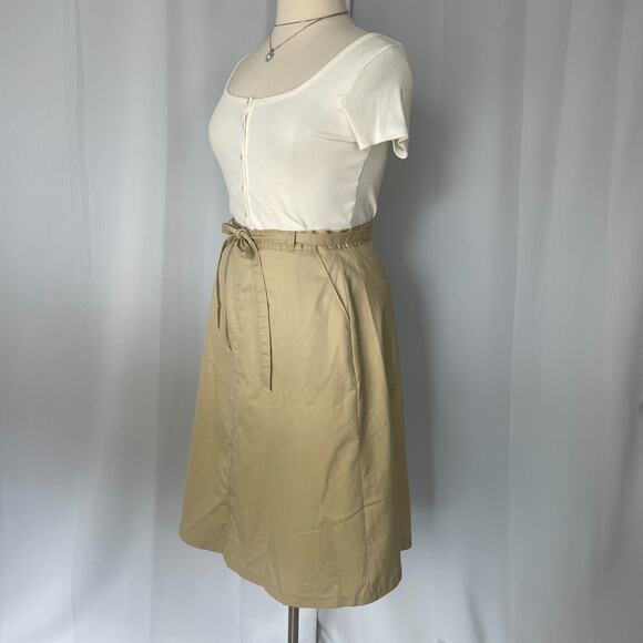Vintage Wrangler Skirt Size 14 Khaki Tan A Line Midi High Rise Minimalist Retro - Picture 8 of 16